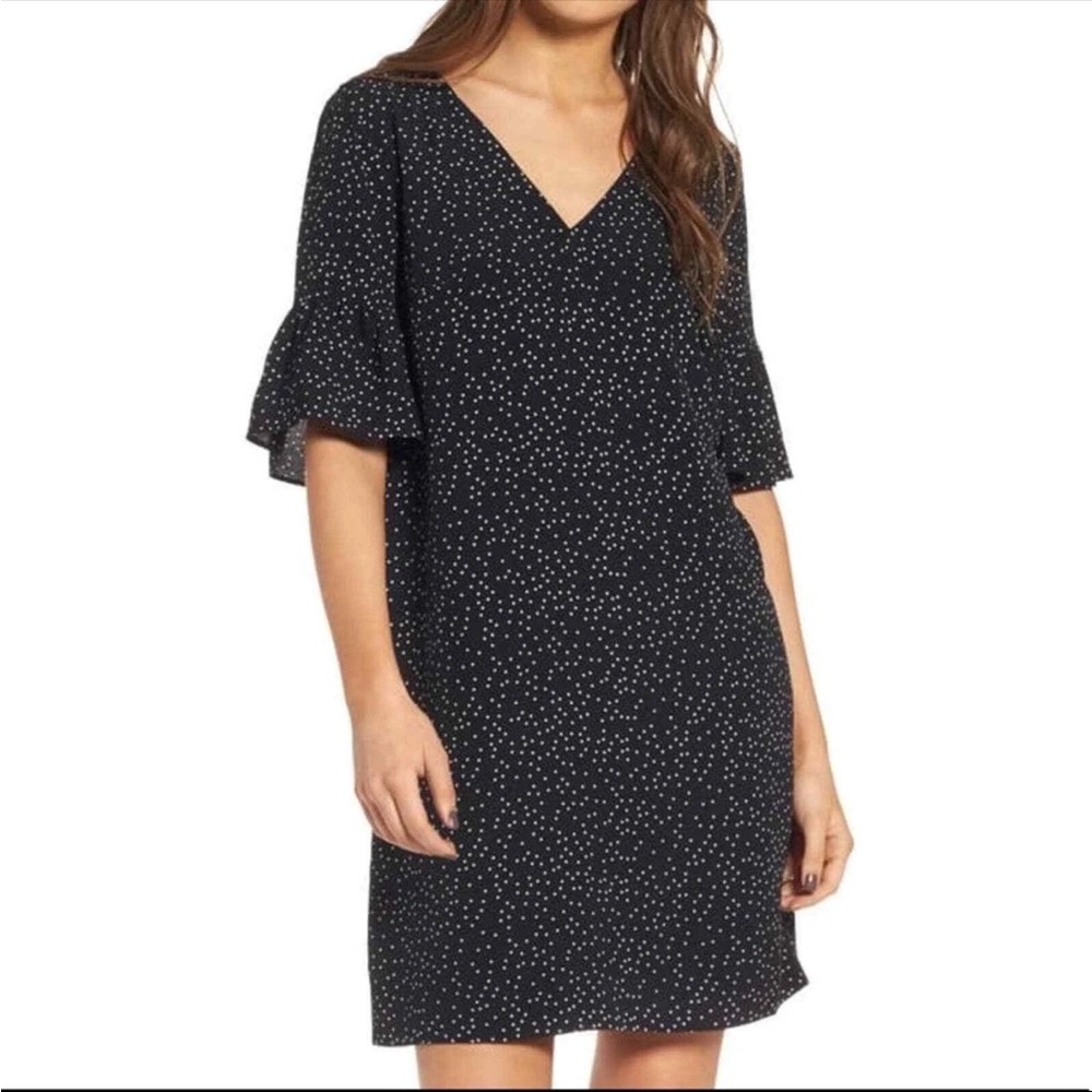 Madewell Flutter Sleeve Polka Dot Shift Mini Dress Black